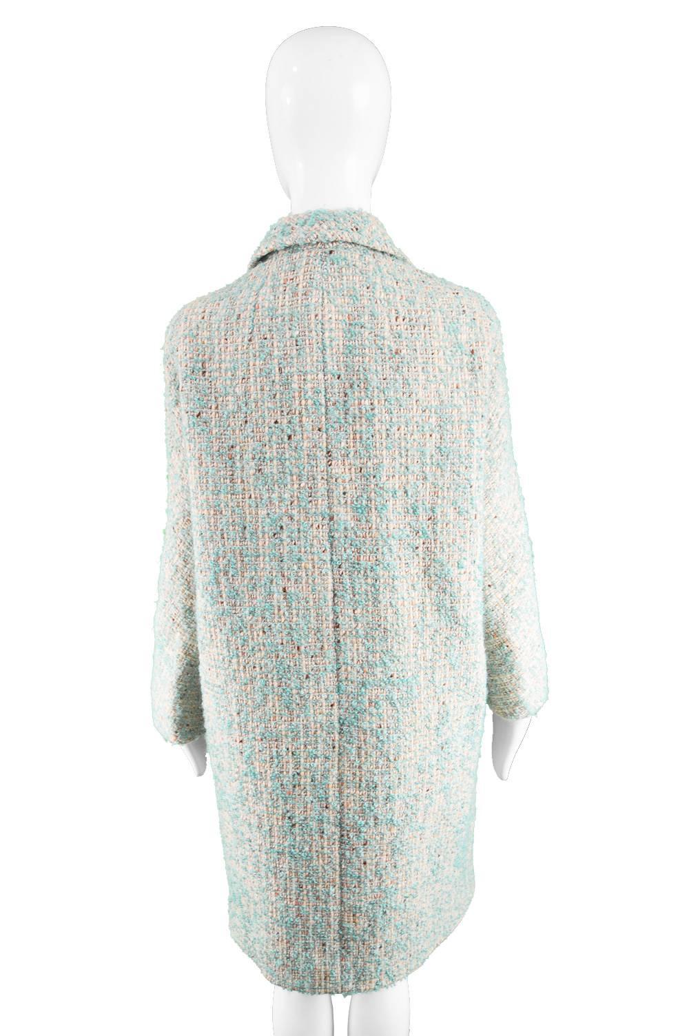 Aquascutum Vintage 1960s Cream & Turquoise Blue Wool Boucle Tweed Coat  2