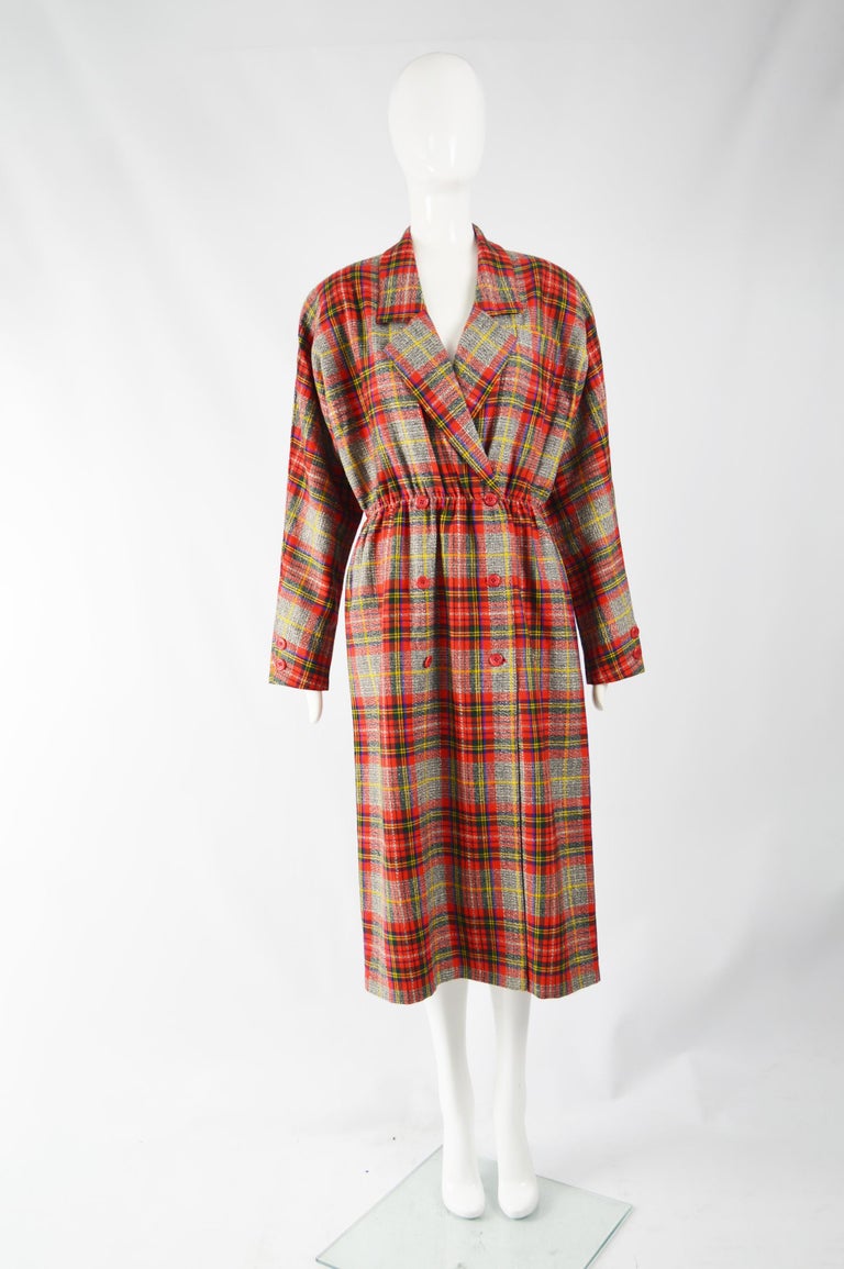 Aquascutum Vintage 1980s Wool Tartan Coat Dress For Sale at 1stDibs