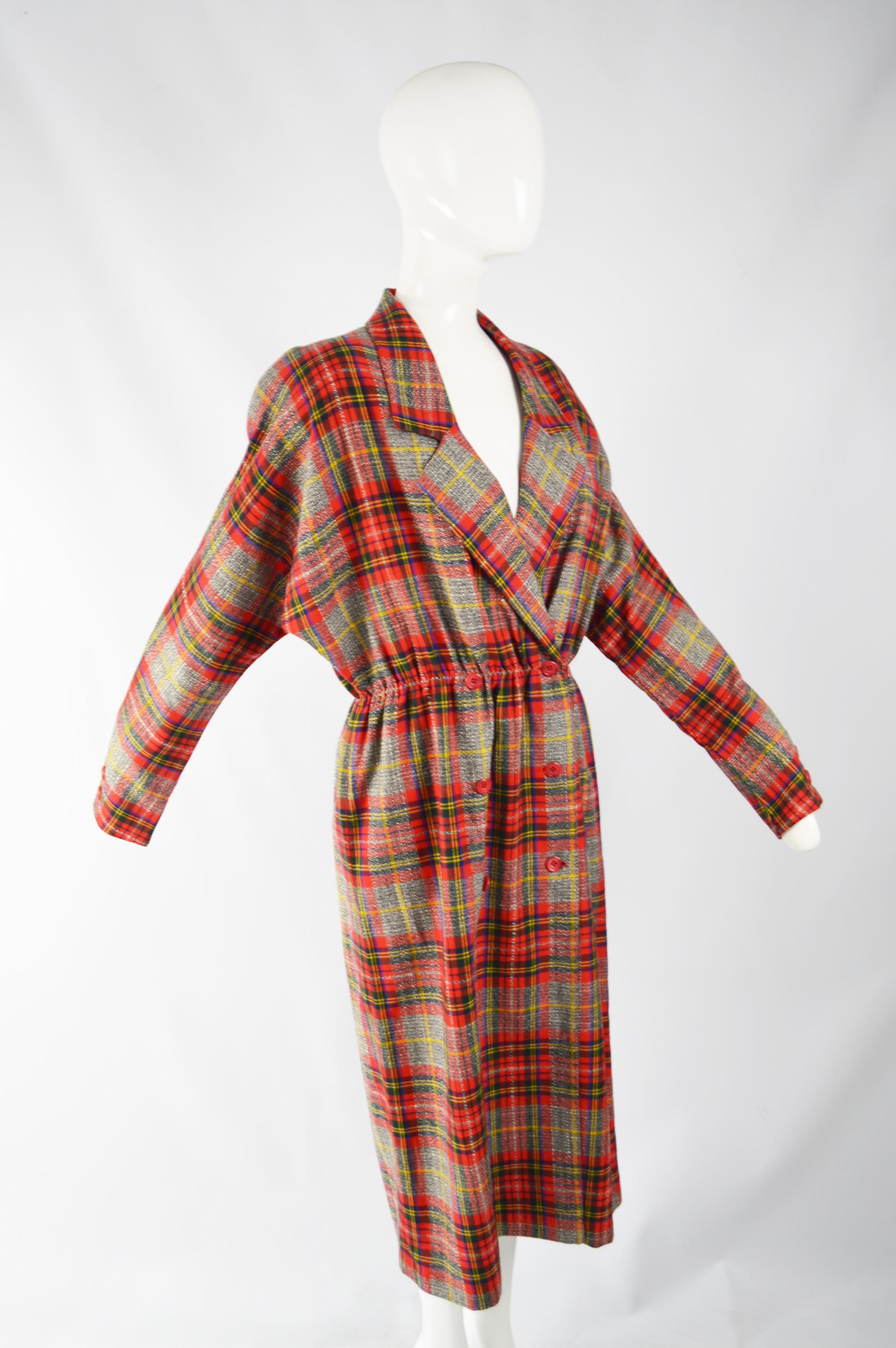 Brown Aquascutum Vintage 1980s Wool Tartan Coat Dress