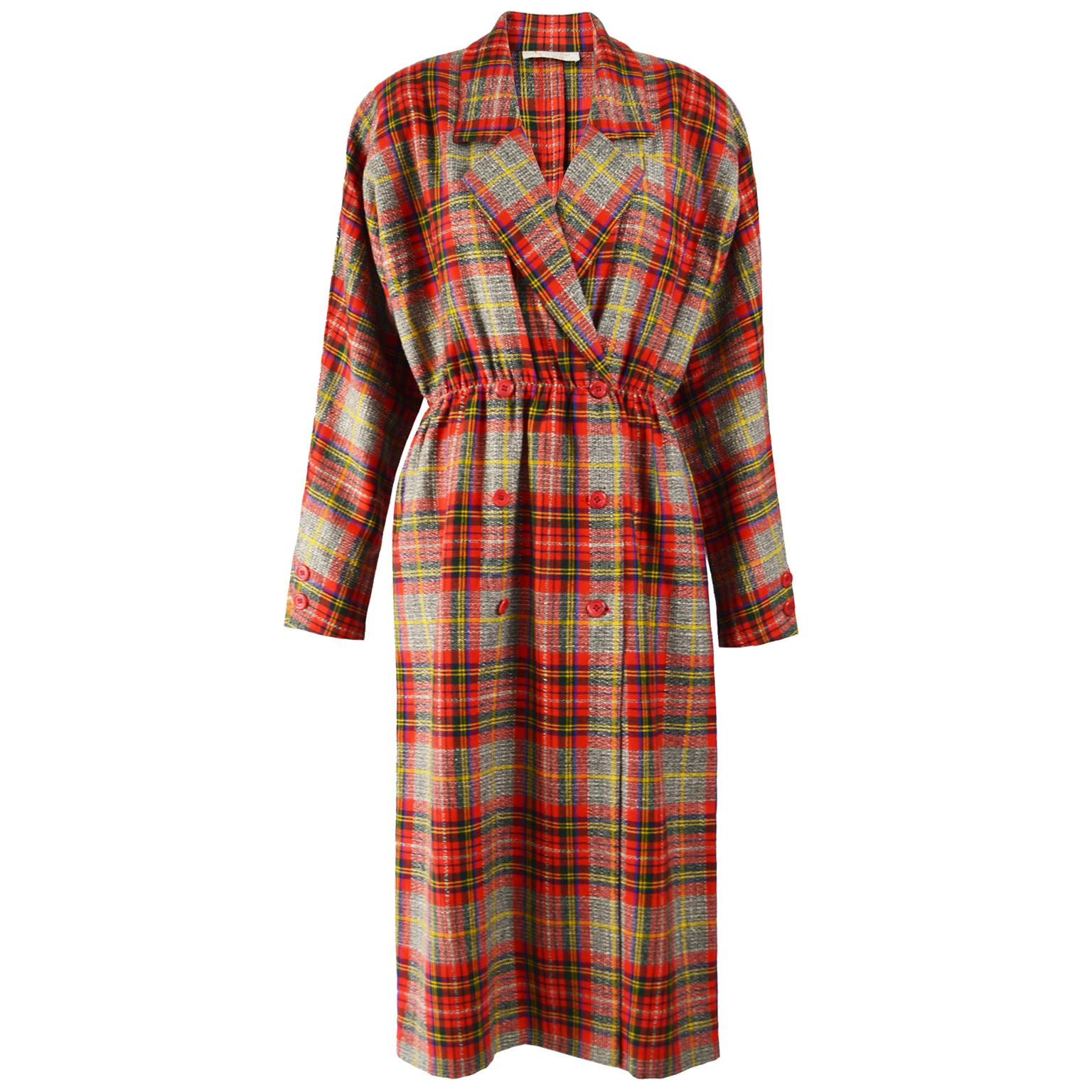 Aquascutum Vintage 1980s Wool Tartan Coat Dress