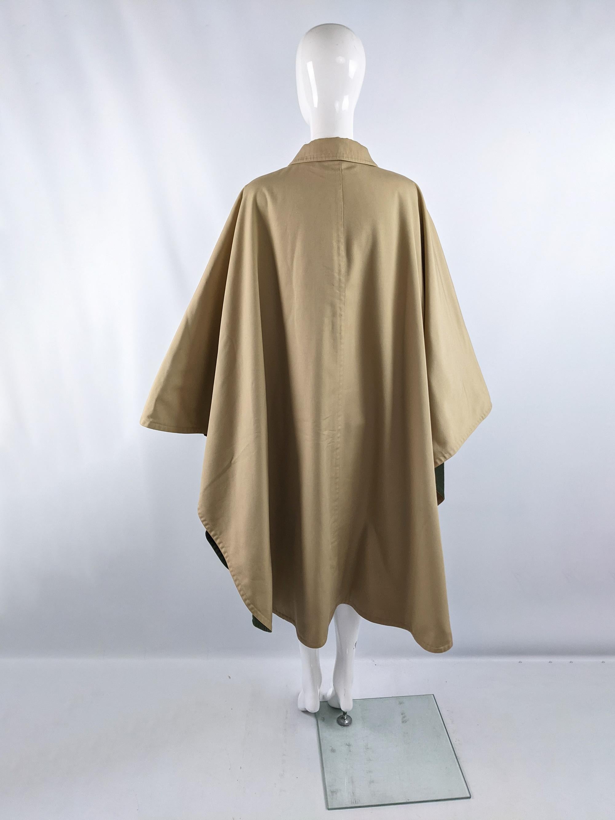 Brown Aquascutum Vintage Dramatic Gabardine Trench Cape Coat with Wool Lining, 1970s For Sale