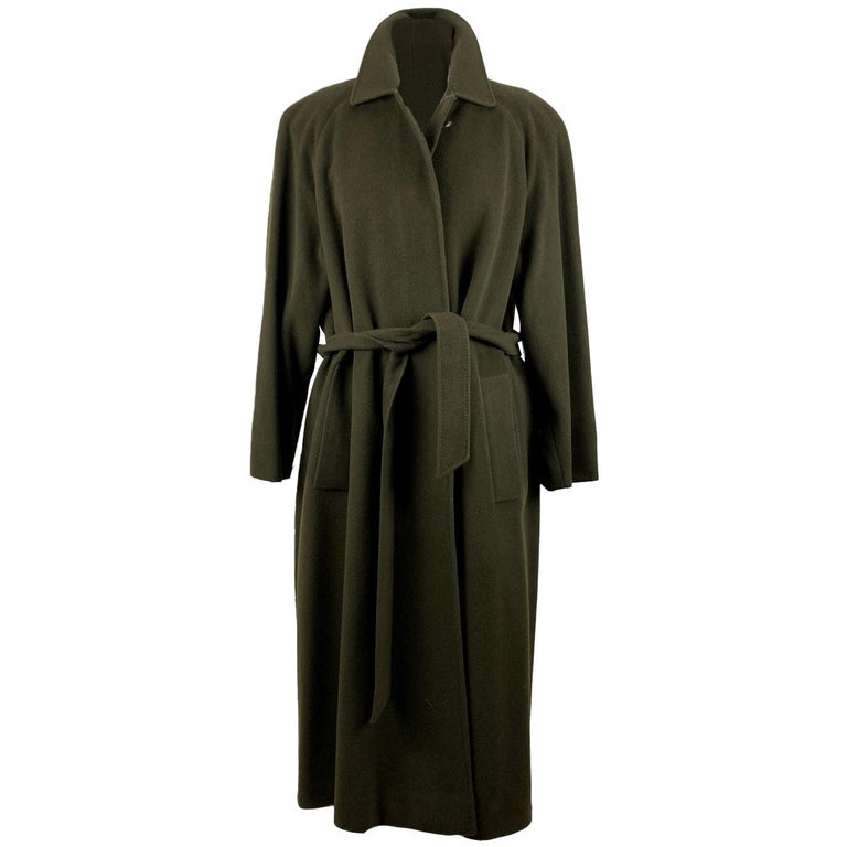 Aquascutum Vintage Green Wool and Cashmere Belted Coat Size 8 US For Sale  at 1stDibs