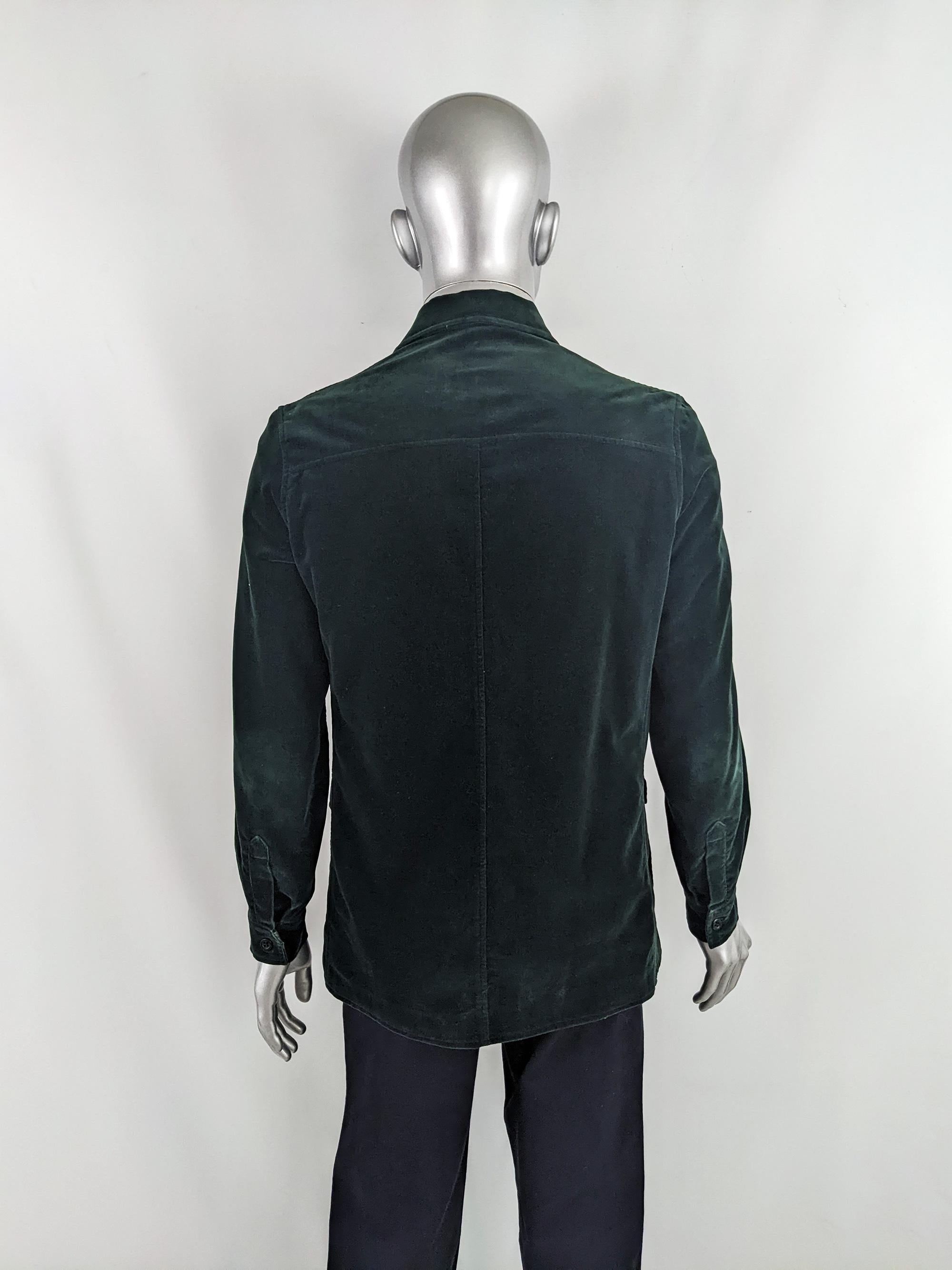 Men's Aquascutum Vintage Mens 1970s Green Velvet Shirt Jacket 