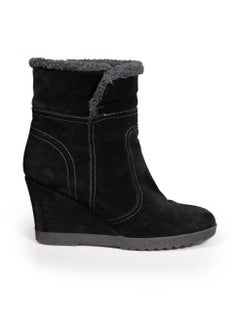 Aquatalia Black Suede Shearling Lined Wedge Boots Size IT 39