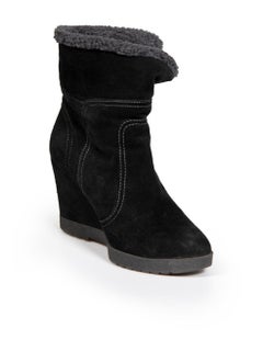 Aquatalia Black Suede Shearling Lined Wedge Boots Size IT 39