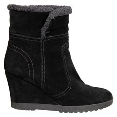 Aquatalia Black Suede Shearling Lined Wedge Boots Size IT 39
