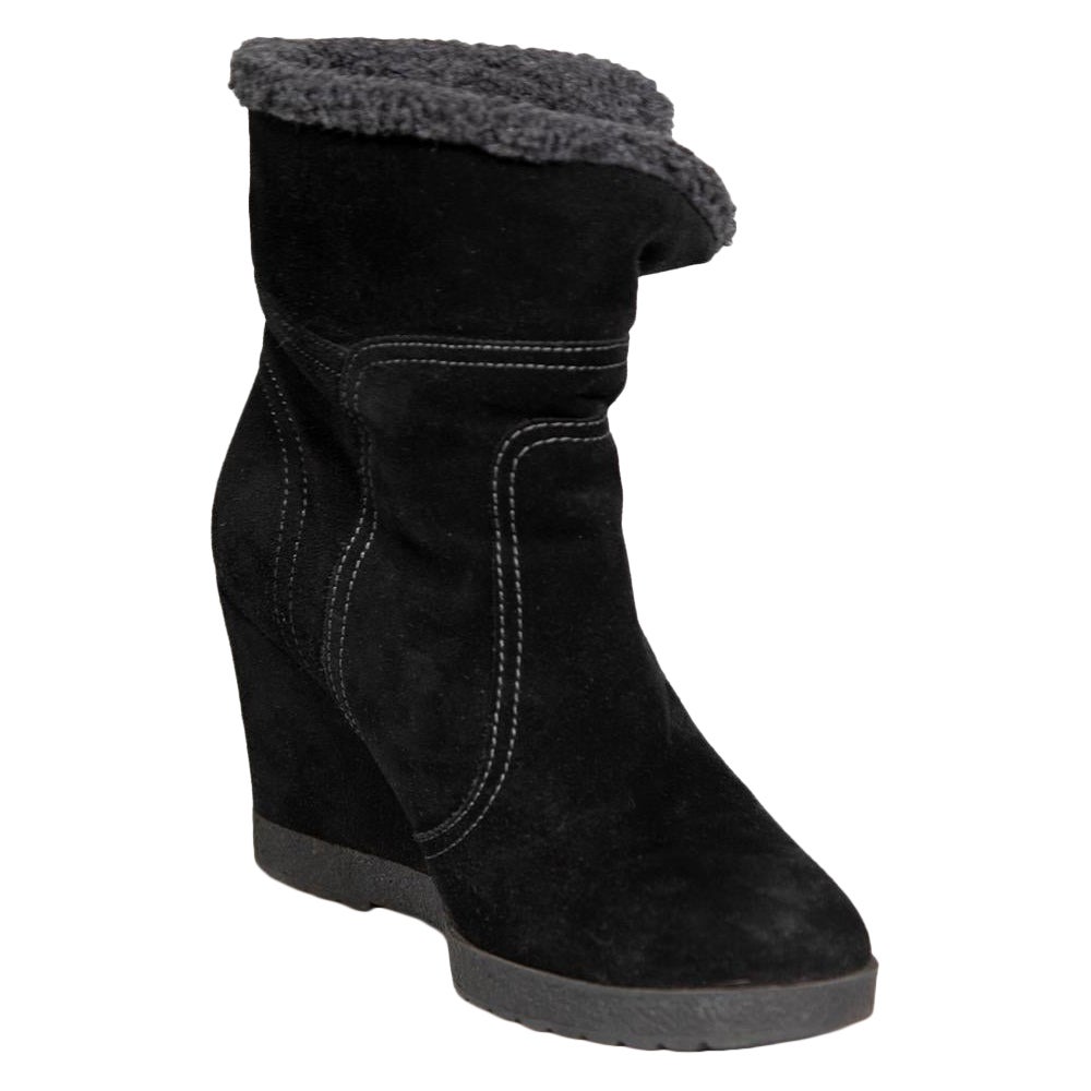 Aquatalia Stivali con zeppa in camoscio nero foderati di shearling Taglia IT 39 in vendita