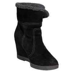 Aquatalia Black Suede Shearling Lined Wedge Boots Size IT 39