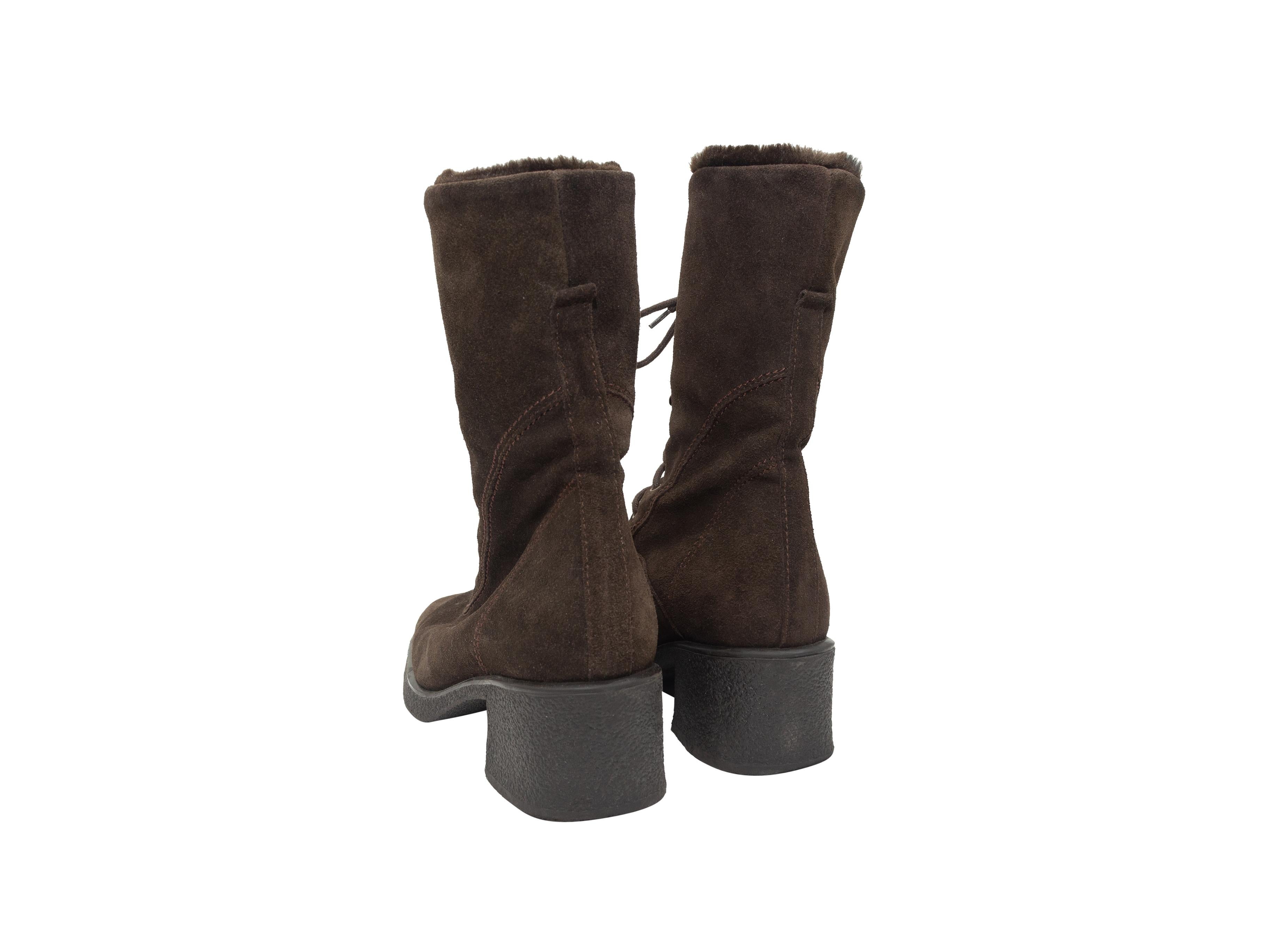 Aquatalia Brown Suede Lace-Up Boots In Excellent Condition In New York, NY