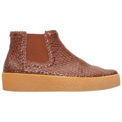 Aquatalia Brown Woven Leather Ankle Boots