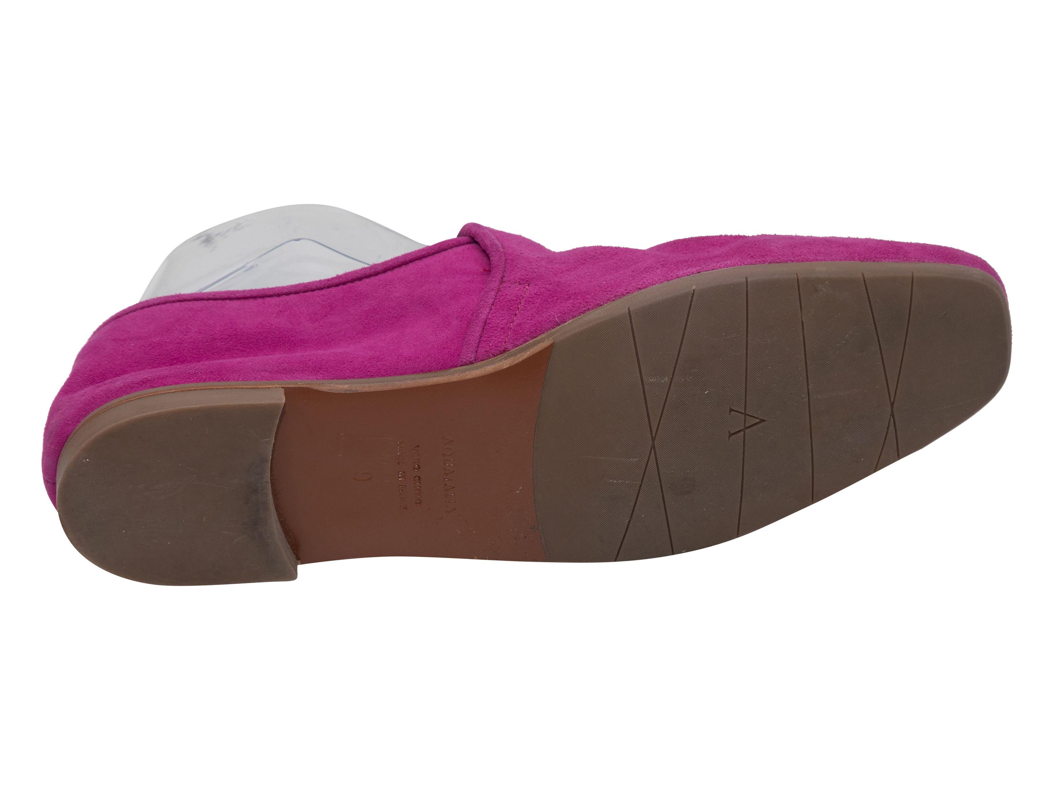 Product Details: Magenta soft suede loafers by Aquatalia. 0.5