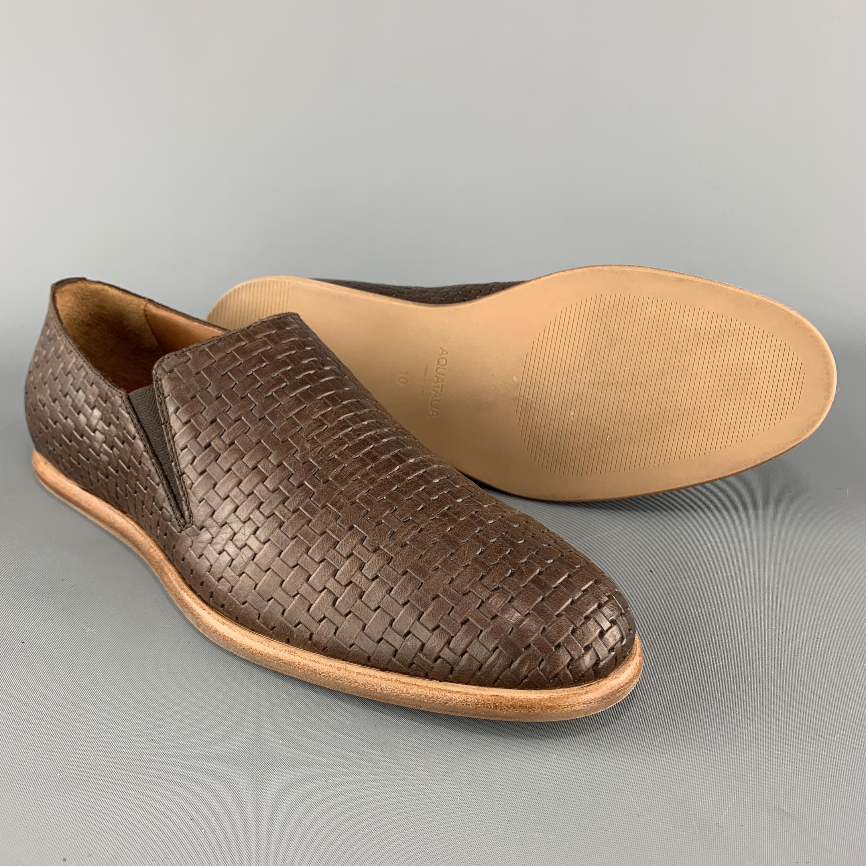 AQUATALIA Size 10 Brown Woven Leather Slip On Loafers In New Condition In San Francisco, CA