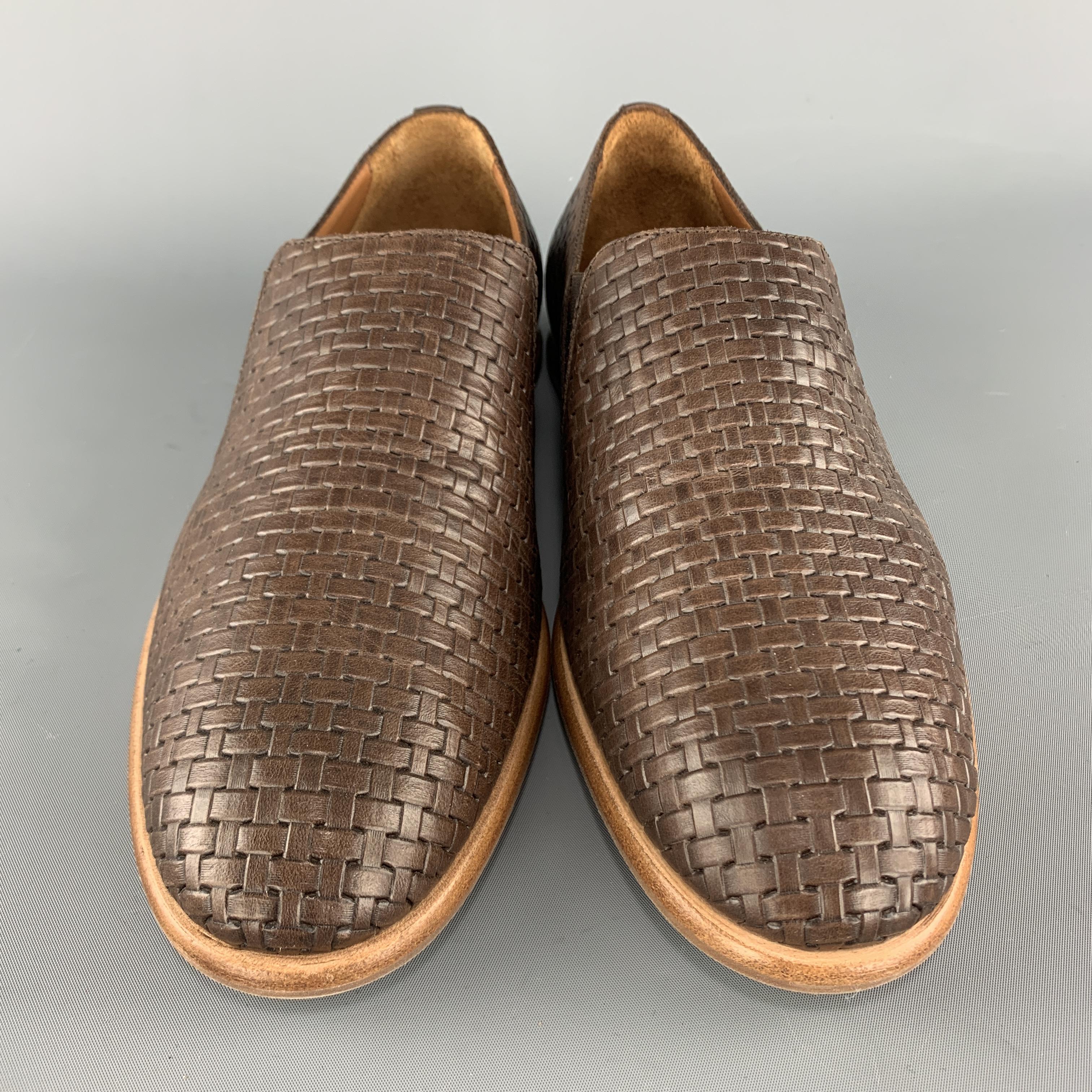 Men's AQUATALIA Size 10 Brown Woven Leather Slip On Loafers