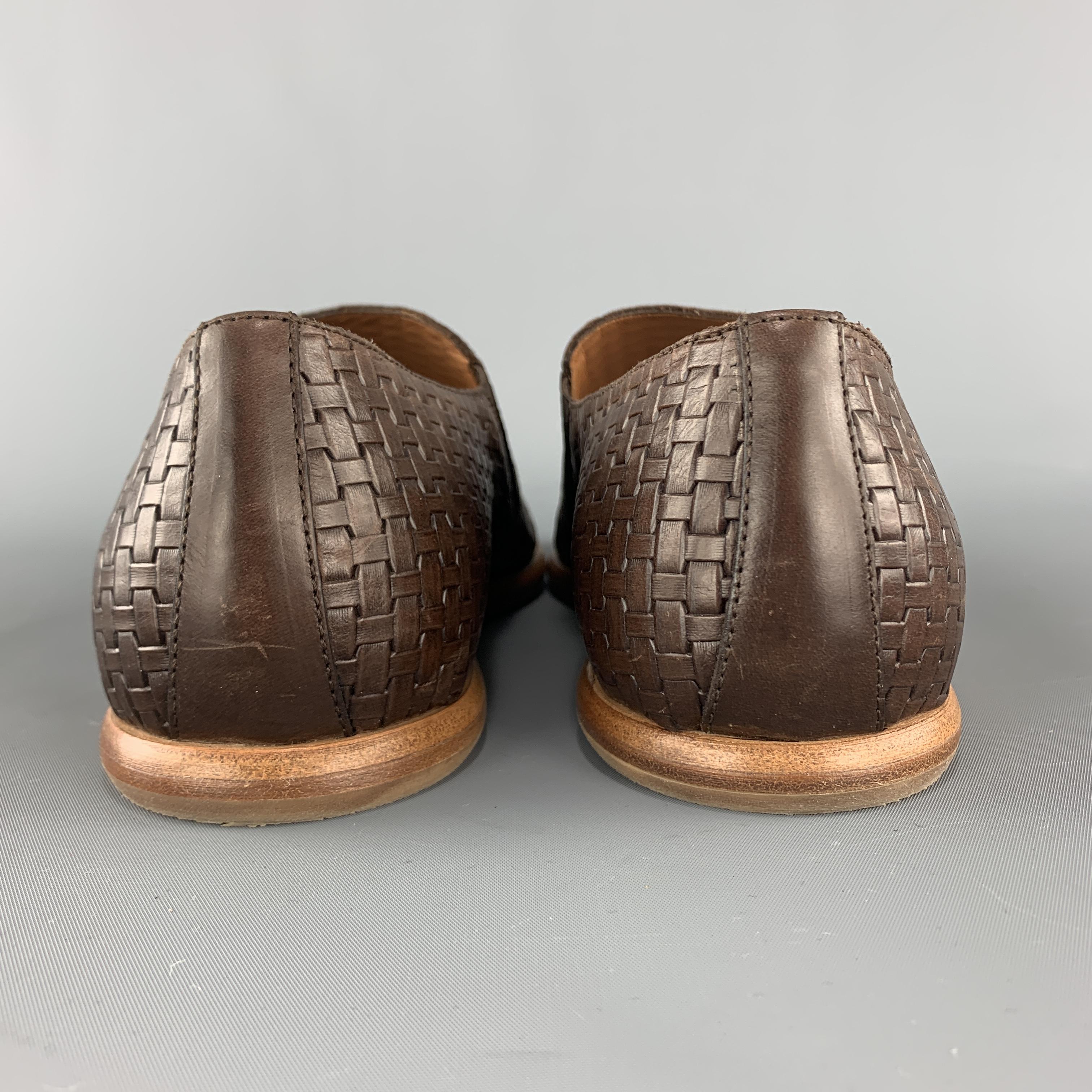 AQUATALIA Size 10 Brown Woven Leather Slip On Loafers 2