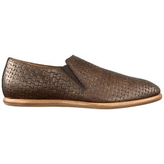 AQUATALIA Size 10 Brown Woven Leather Slip On Loafers