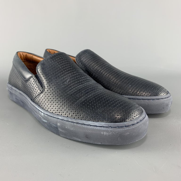 AQUATALIA Size 10 Navy Woven Leather Slip On Sneakers For Sale at 1stDibs