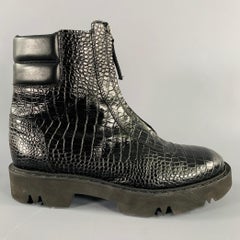 Aquatalia Taglia 11 Stivali in pelle nera con zip in rilievo