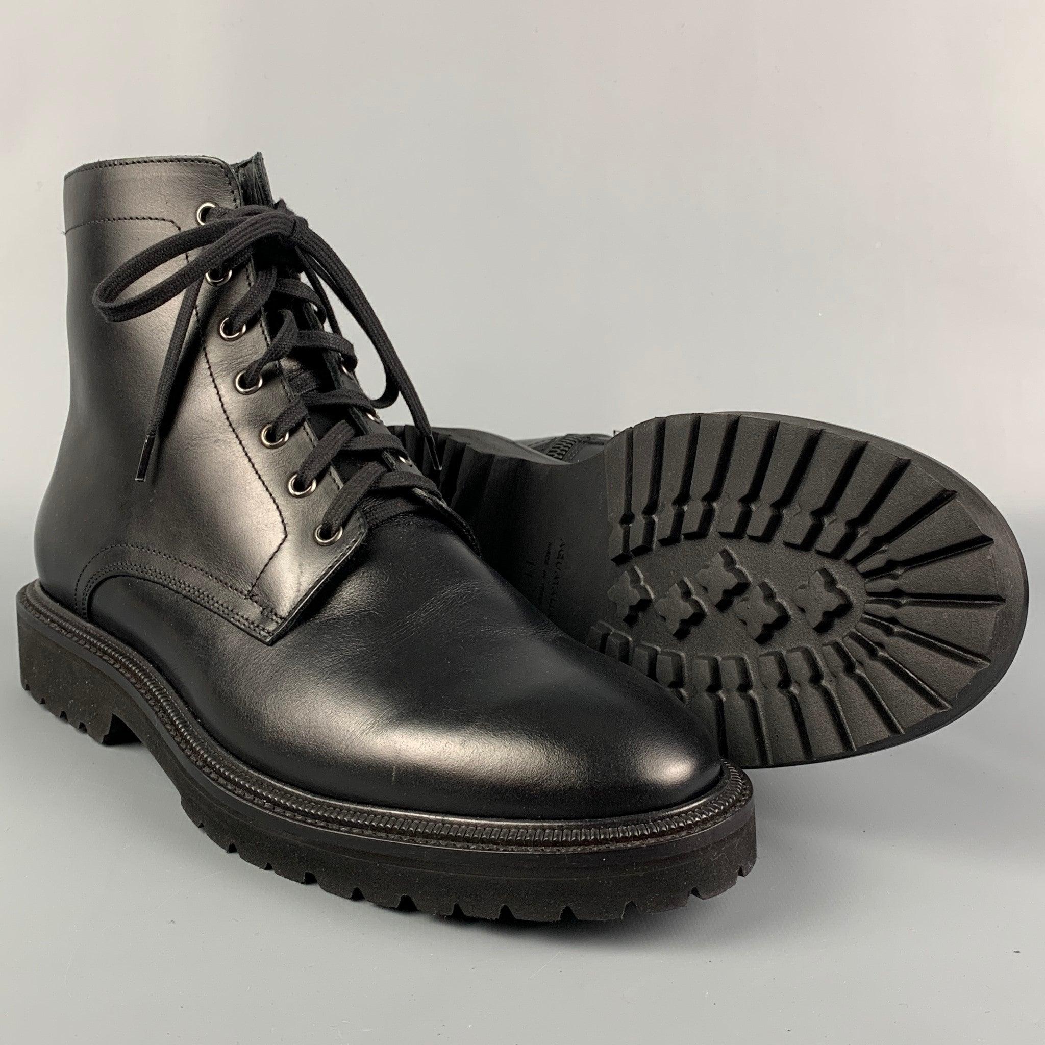 AQUATALIA Size 11 Black Leather Lace Up Boots In Good Condition For Sale In San Francisco, CA