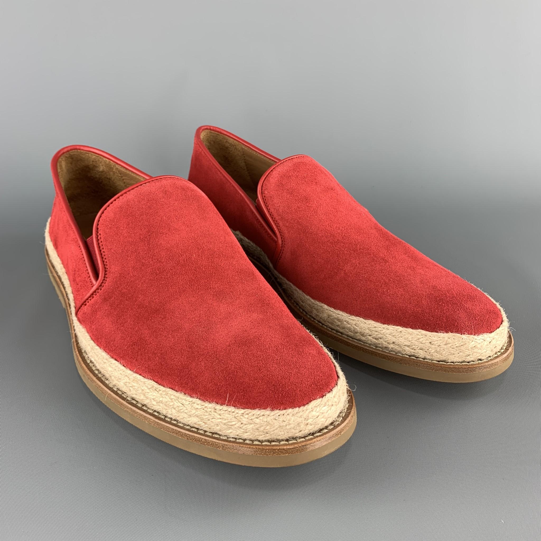 AQUATALIA loafers come in red suede with a braided rope trim and rubber sole. Made in Italy.

Excellent Pre-Owned Condition.
Marked: UK 10

Outsole: 12.25 x 4.75 in.
SKU: 103509
Category: Loafers

More Details
Brand: AQUATALIA
Size: 11
Color: