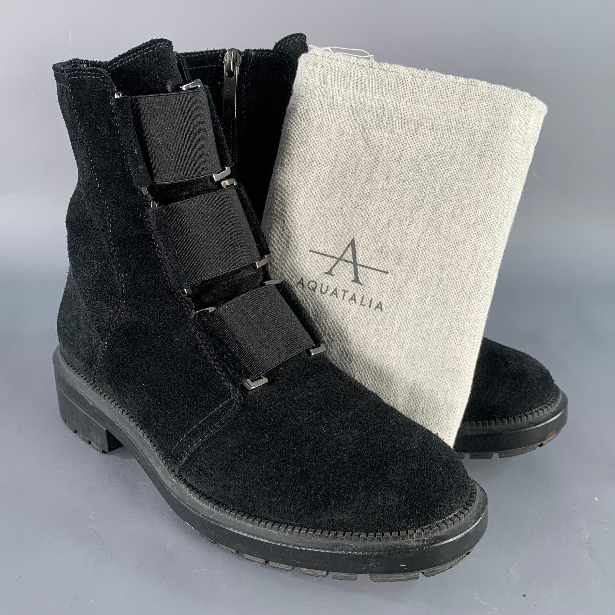 AQUATALIA Size 7.5 Black Suede Elastic Side Zipper Ankle Boots For Sale 6