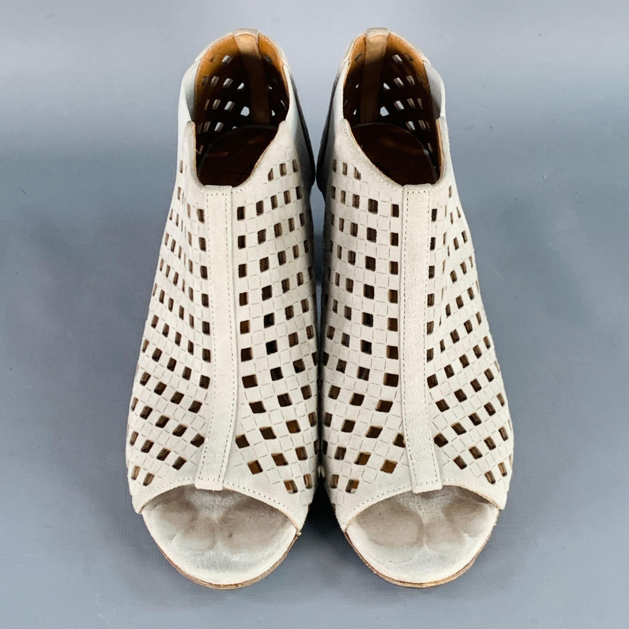 Women's AQUATALIA Size 7.5 Grey Perforated Suede Peep Toe Boots For Sale