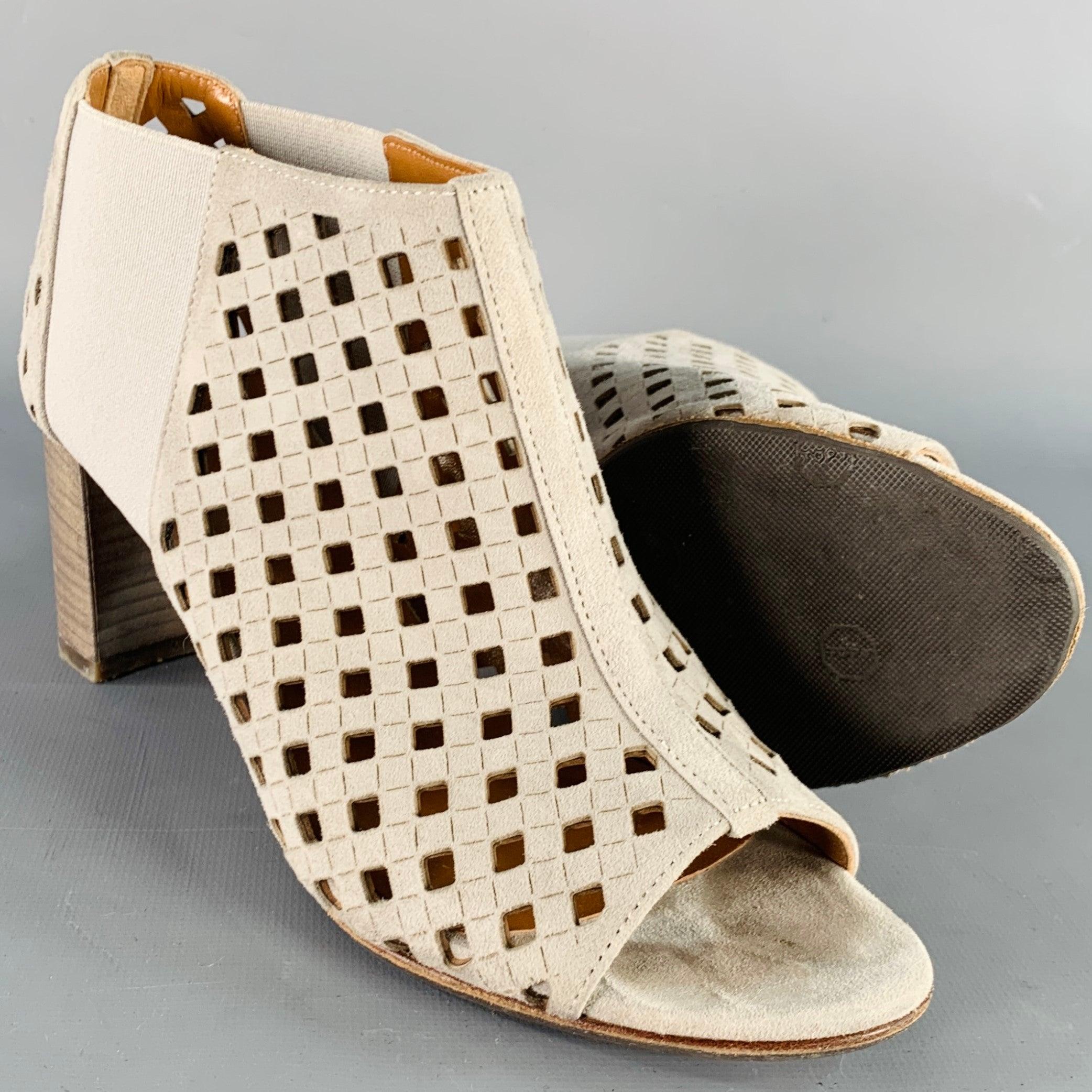 AQUATALIA Size 7.5 Grey Perforated Suede Peep Toe Boots For Sale 1