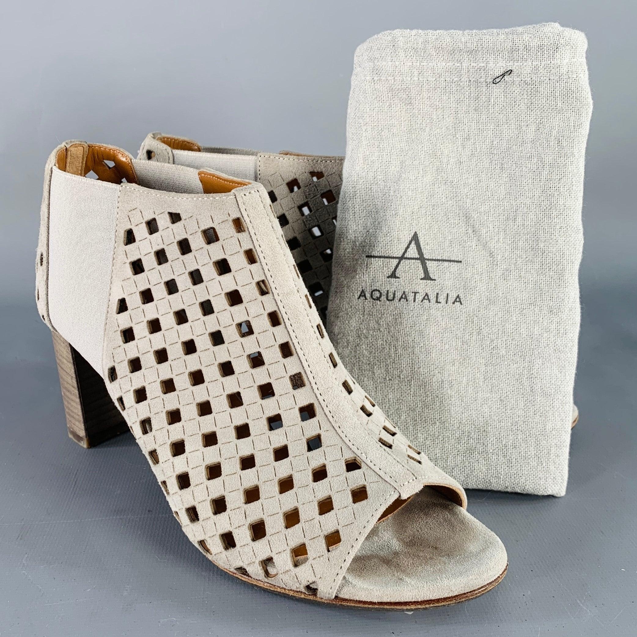 AQUATALIA Size 7.5 Grey Perforated Suede Peep Toe Boots For Sale 5