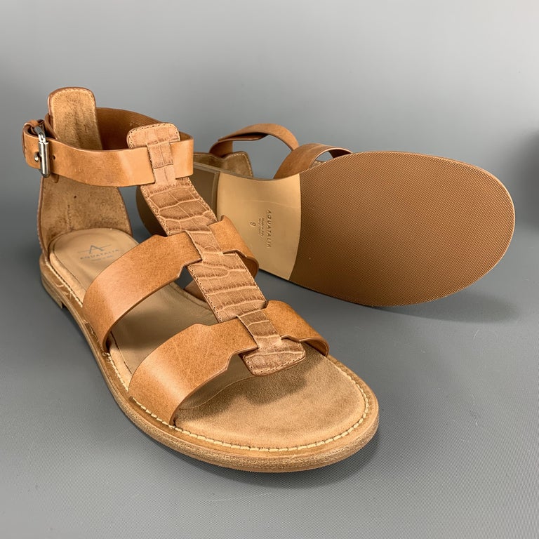 AQUATALIA Size 9 Tan Crocodile Embossed Leather Gladiator