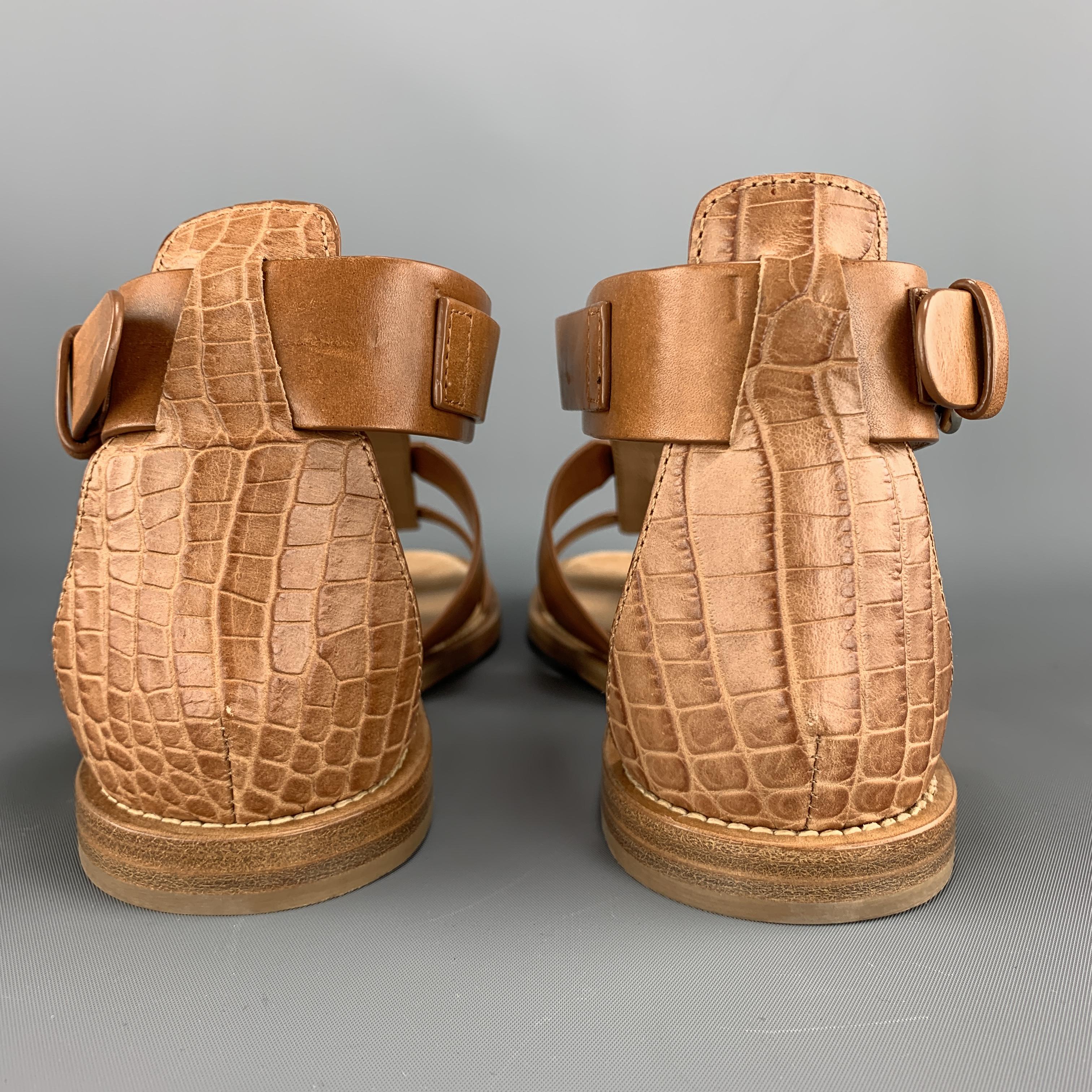 Women's AQUATALIA Size 9 Tan Crocodile Embossed Leather Gladiator Sandals