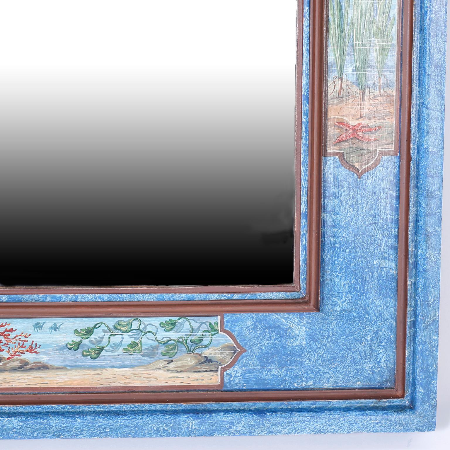 Mid-Century Modern Aquatic Painted Mirror For Sale