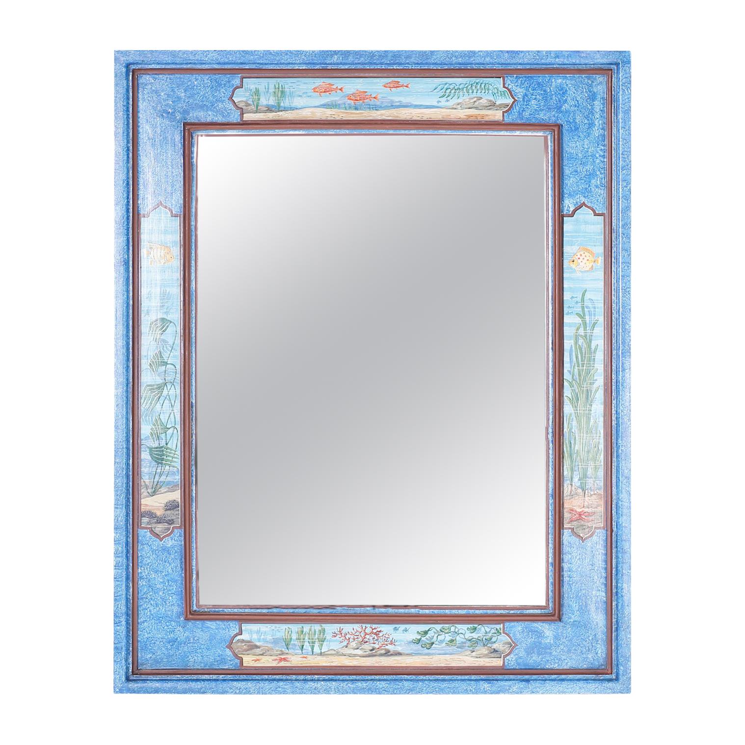 Aquatic Painted Mirror For Sale
