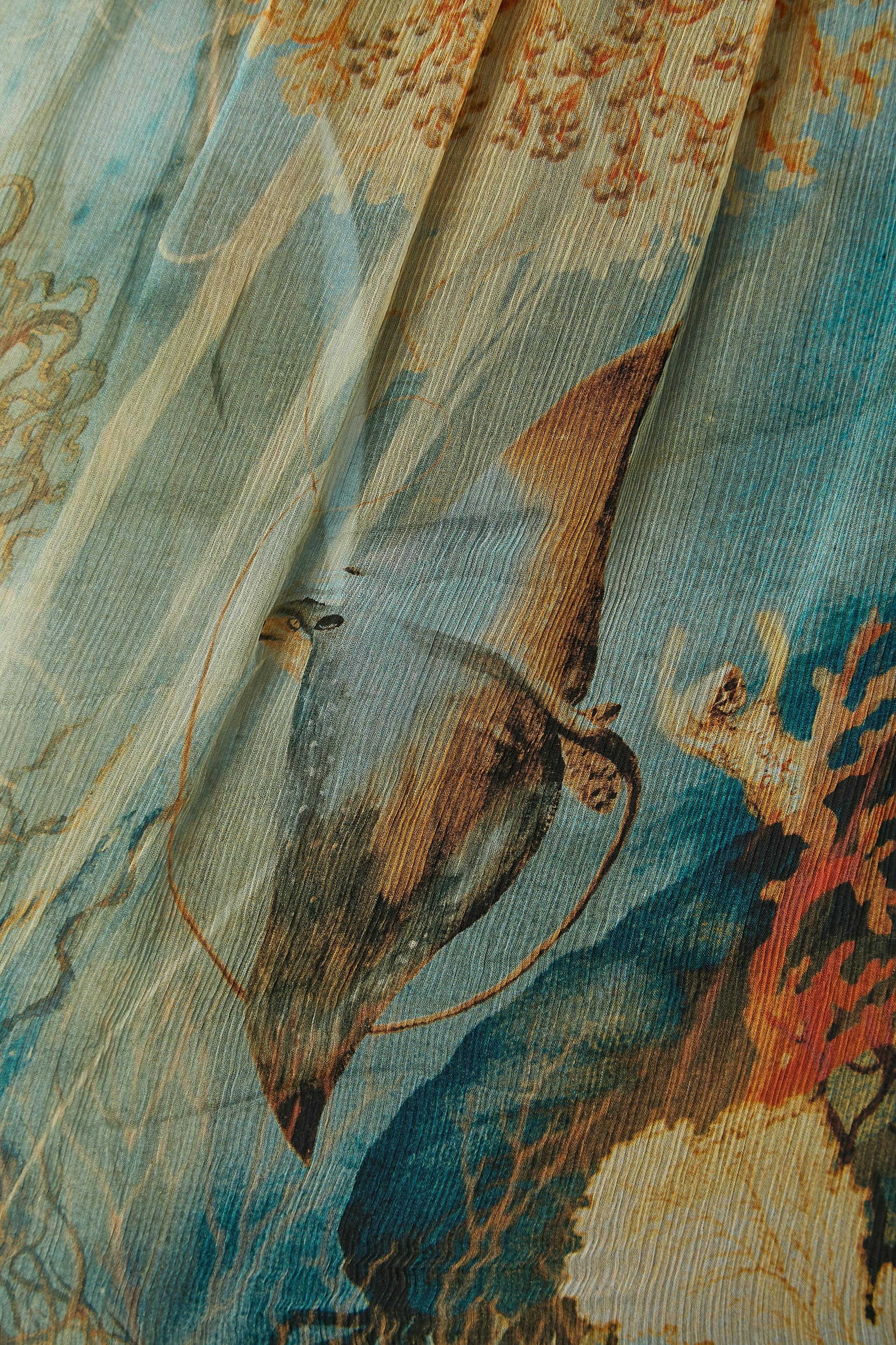 Women's Aquatic printed silk chiffon blouse with fringes Jean-Paul Gaultier Femme For Sale