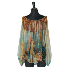 Blusa de gasa de seda estampada acuática con flecos Jean Paul Gaultier Femme