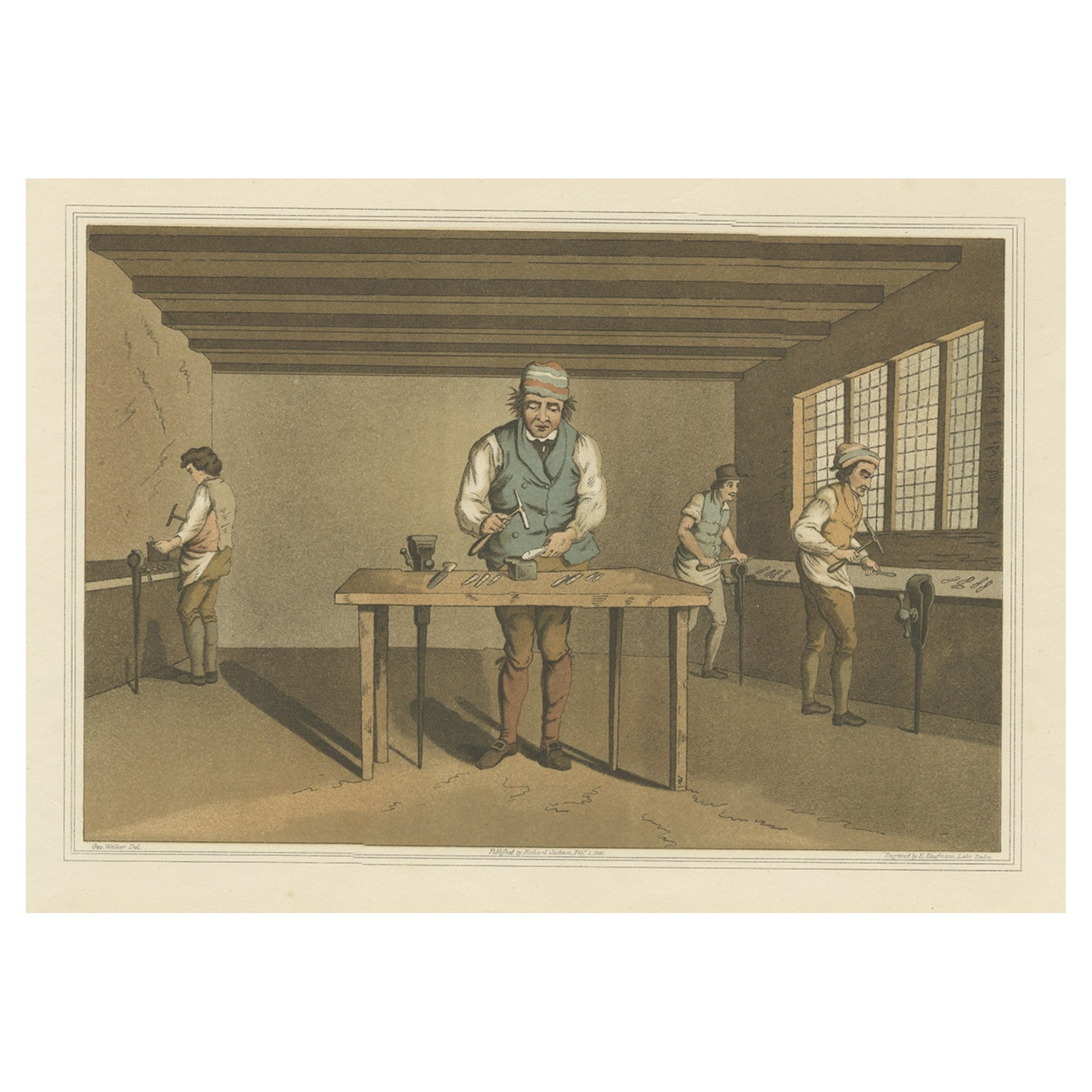 Aquatinta eines Messers bei der Arbeit mit dem Messer in Sheffield, Yorkshire, UK, 1885