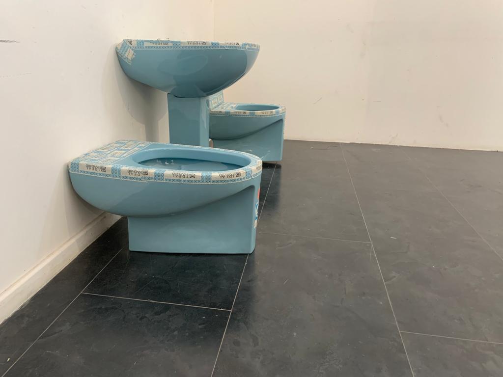 Ceramic Aquatonda washbasin, toilet and bidet by Achille Castiglioni for Ideal Standard For Sale