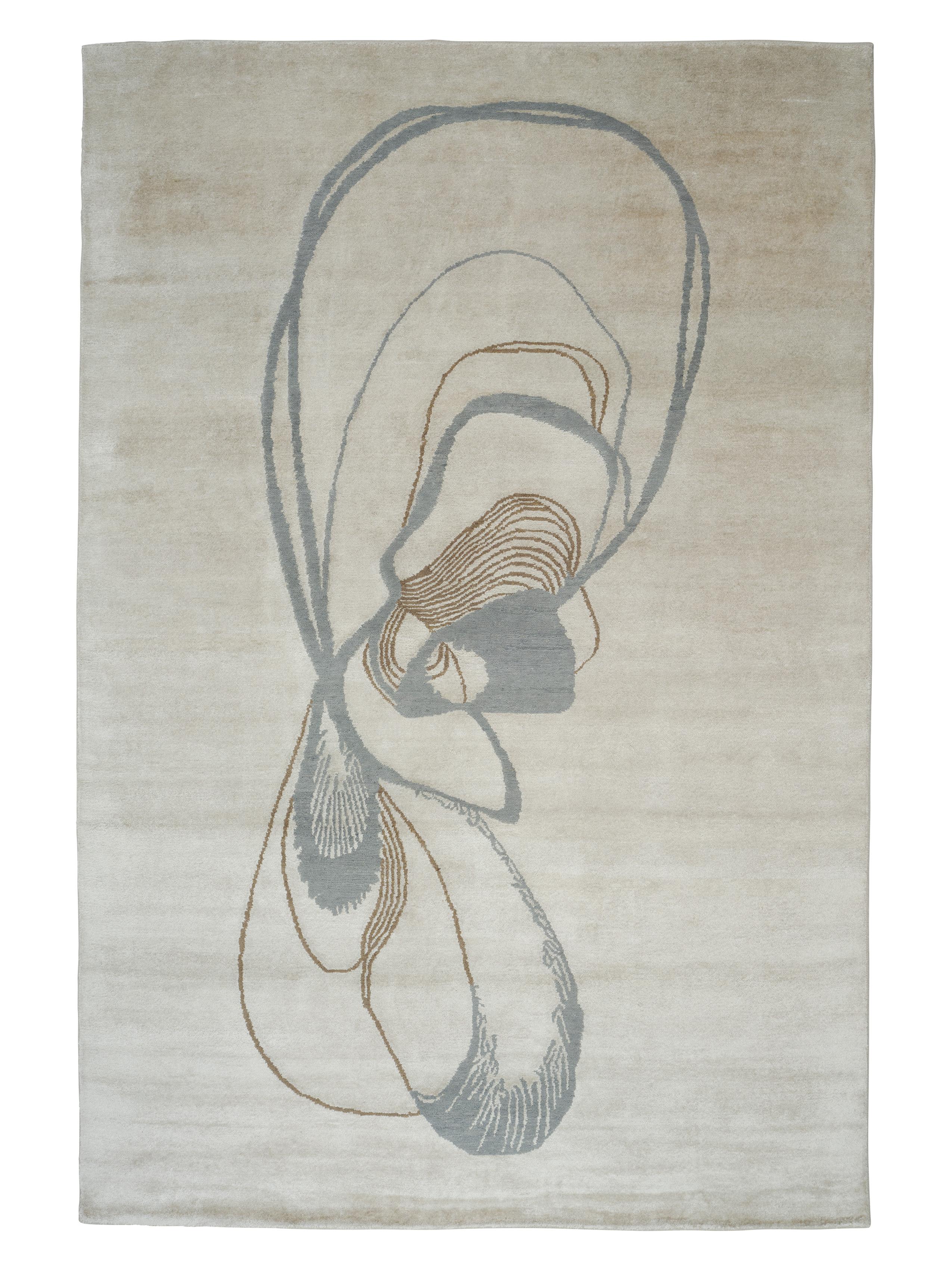 'Aquaverse' Handmade Rug by Linie Design, Watertopia, 240 cm, Mint, Wool & Silk For Sale 8