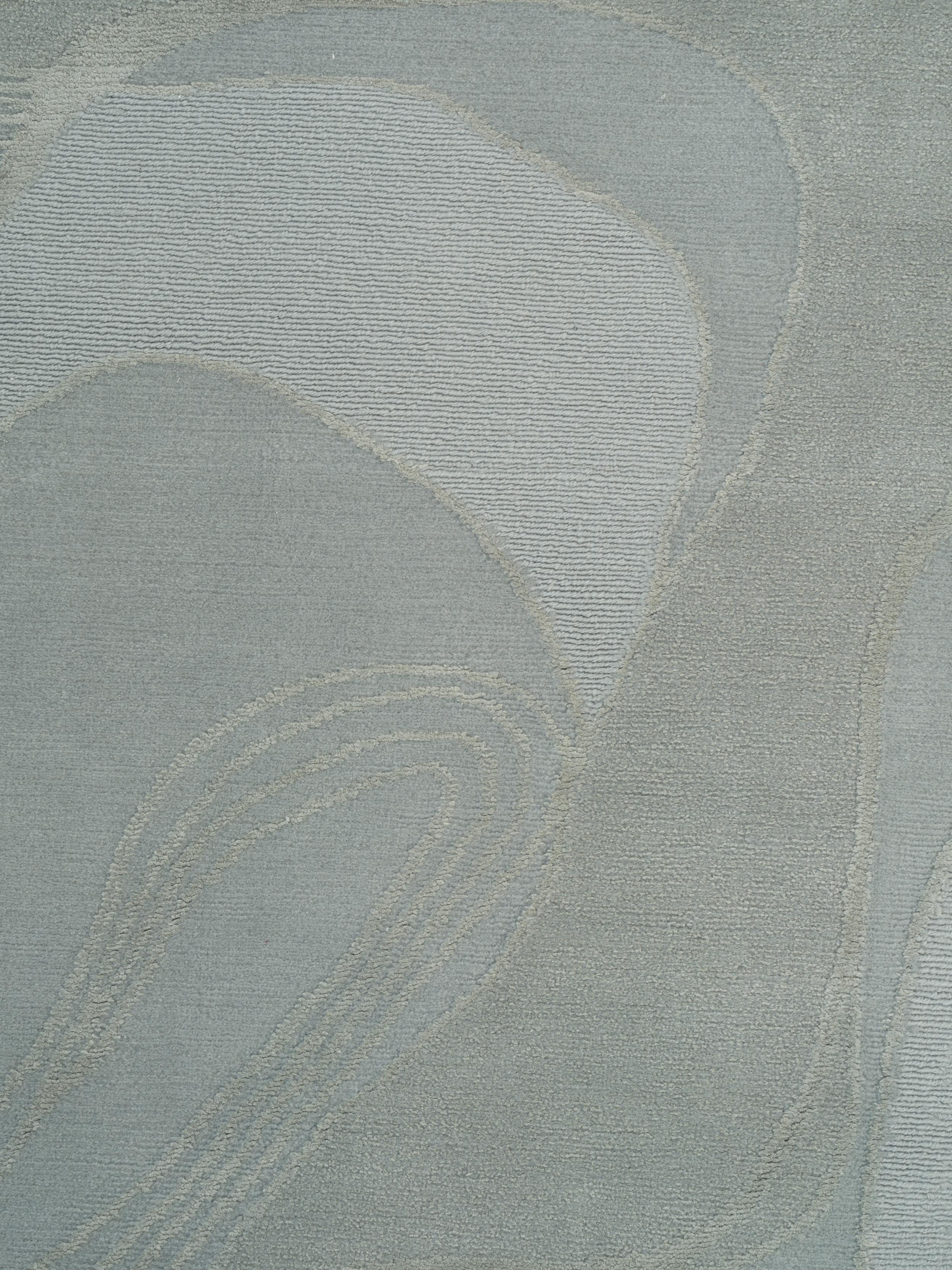 Scandinavian Modern 'Aquaverse' Handmade Rug by Linie Design, Watertopia, 240 cm, Mint, Wool & Silk For Sale