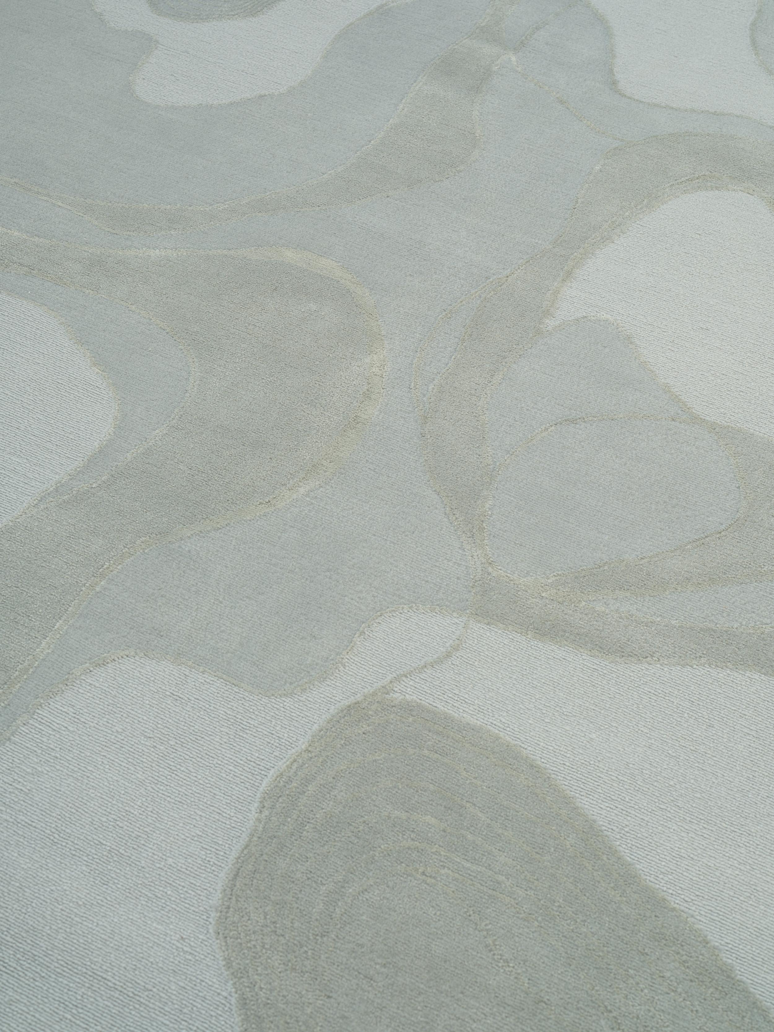 Indian 'Aquaverse' Handmade Rug by Linie Design, Watertopia, 240 cm, Mint, Wool & Silk For Sale