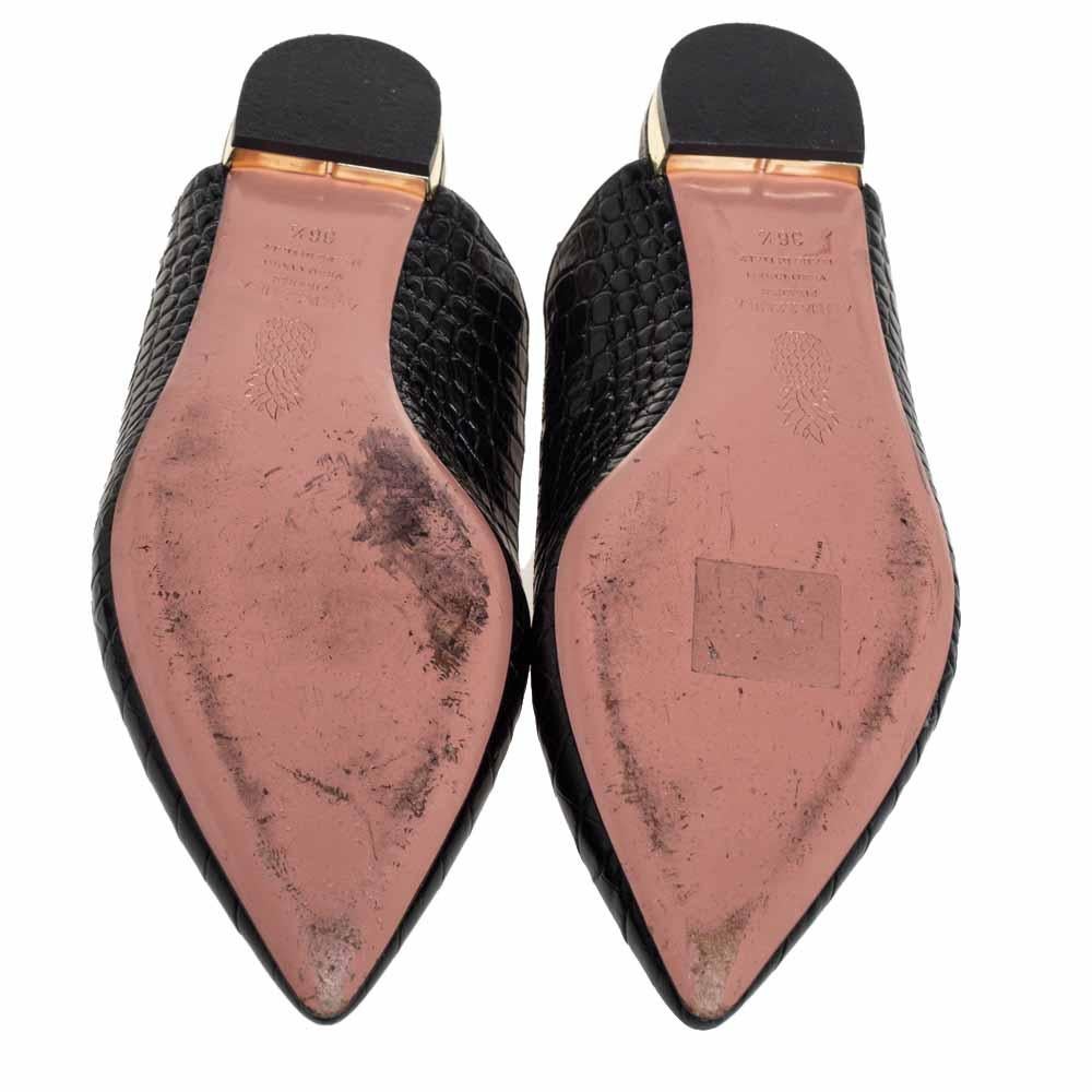 Aquazurra Black Croc Embossed Leather Slingback Sandals Size 36.5 2