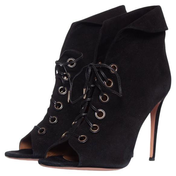 Aquazurra, Black suede Eva ankle boots. For Sale