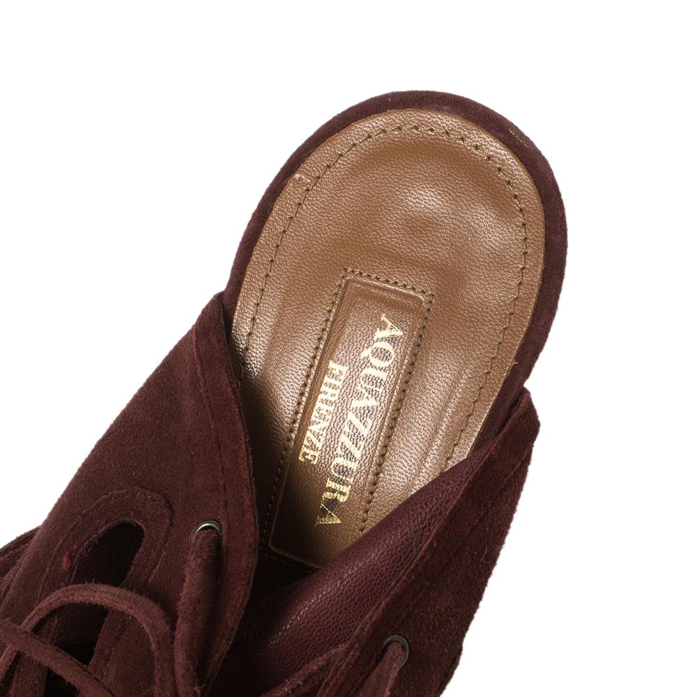 Aquazurra Maroon Suede Sloane Cutout Peep Toe Sandals Size 39 For Sale 2