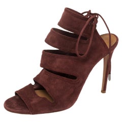 Aquazurra Maroon Suede Sloane Cutout Peep Toe Sandals Size 39