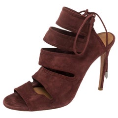 Aquazurra Maroon Suede Sloane Cutout Peep Toe Sandals Size 39