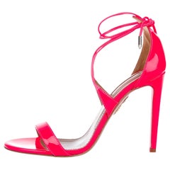 Aquazurra NEW Hot Pink Patent Leather Strappy Evening Sandals Heels Pumps