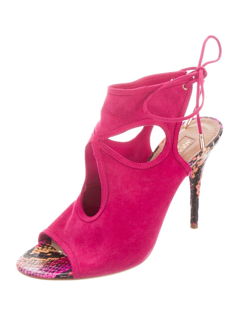 Aquazurra NEW Hot Pink Suede Snakeskin Evening Heels Sandals at 1stDibs
