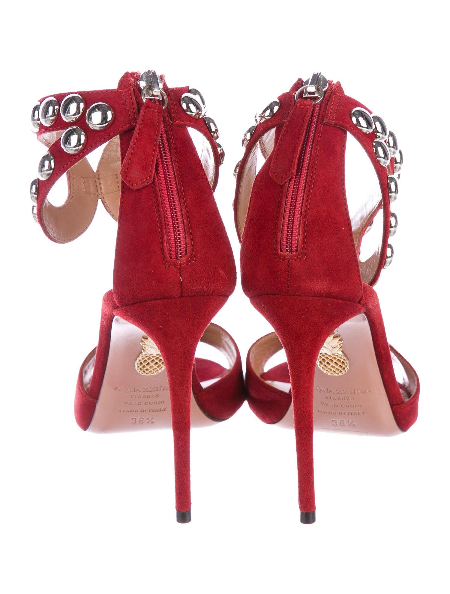 Aquazurra NEW Red Suede Silver Stud Evening Sandals Heels Pumps in Box 1