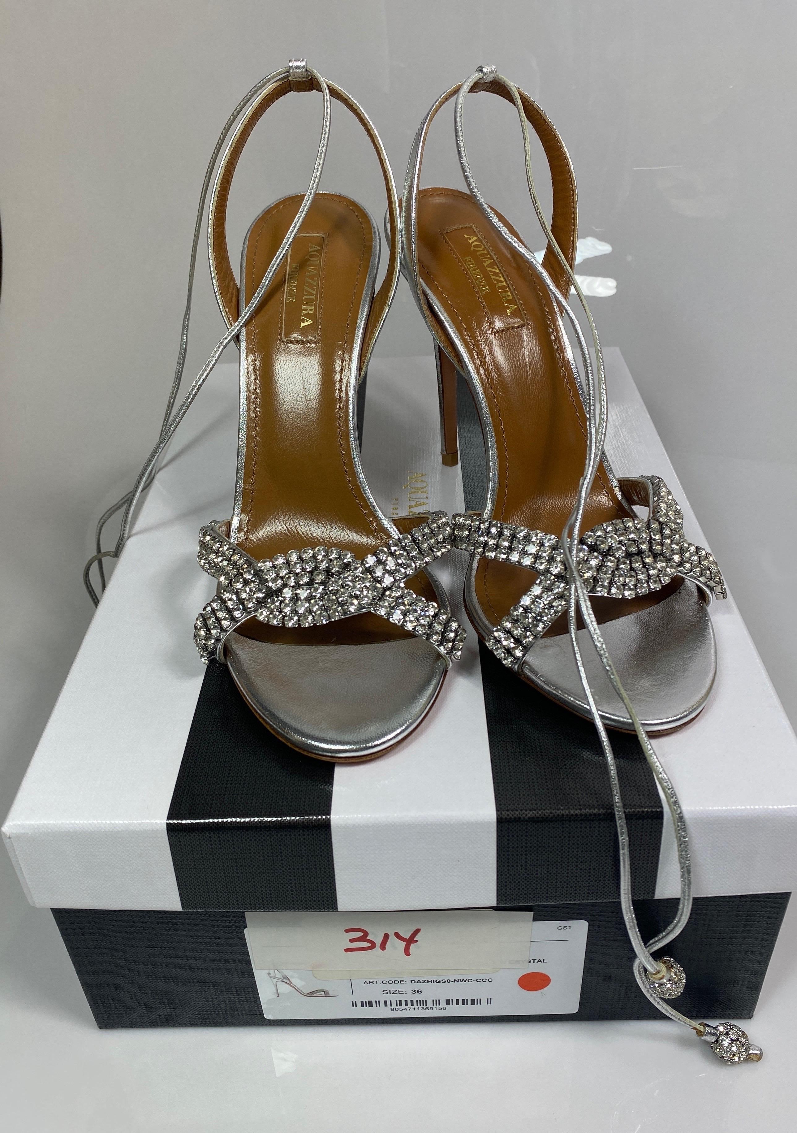 Aquazurra Silver “Dazzling Sandal” crystal embellished heels-Size 36 For Sale 6