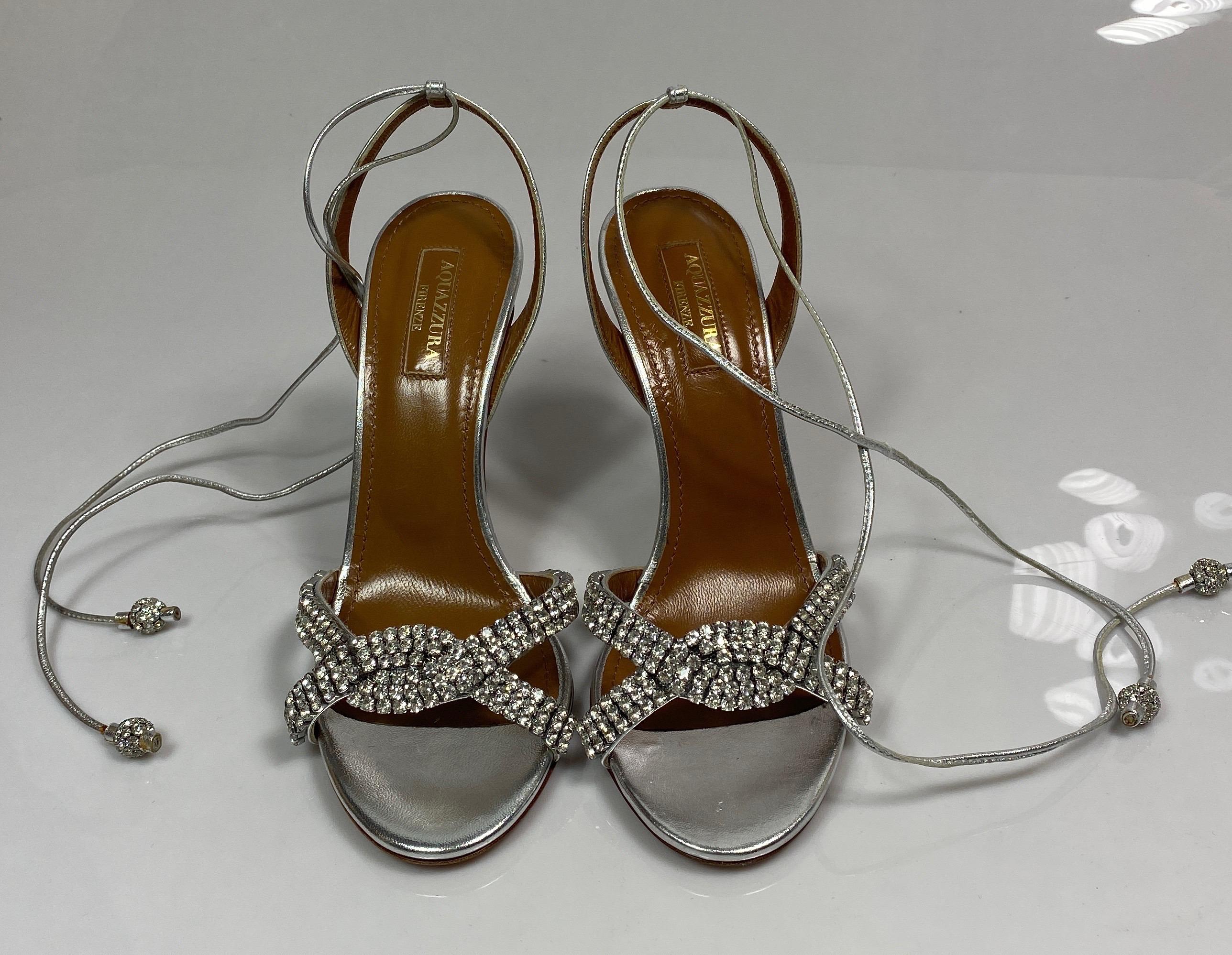 Aquazurra Silver “Dazzling Sandal” crystal embellished heels-Size 36 For Sale 1