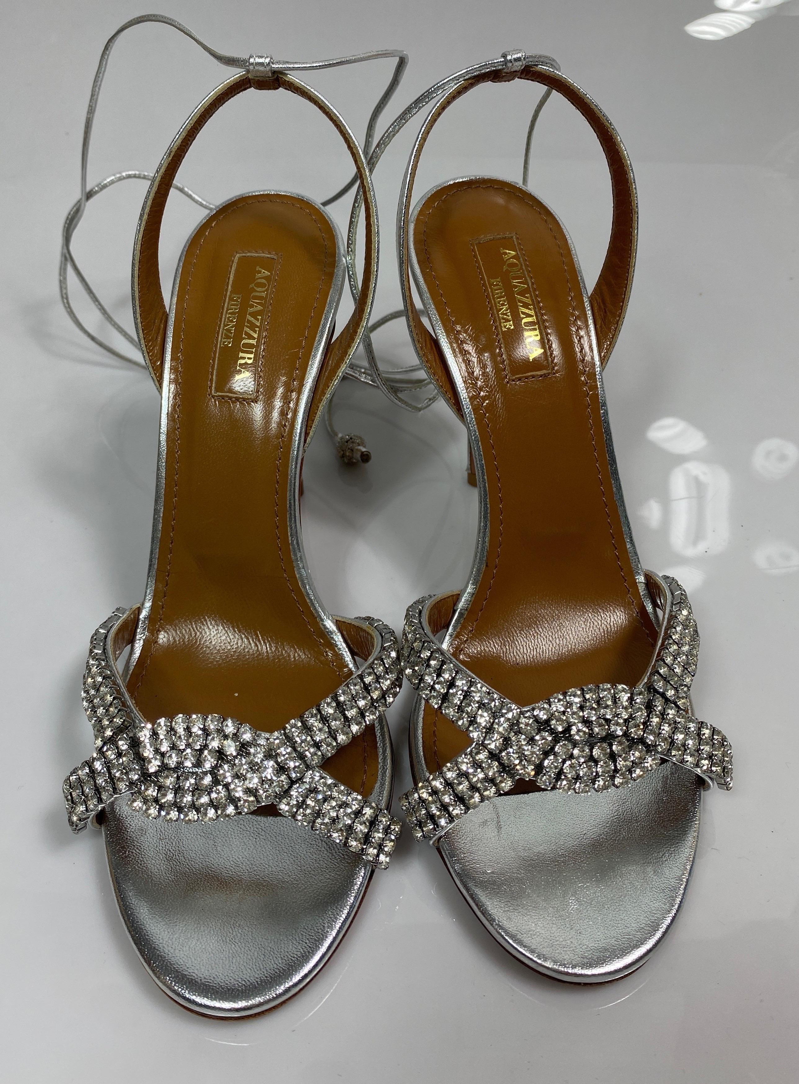 Aquazurra Silver “Dazzling Sandal” crystal embellished heels-Size 36 For Sale 2