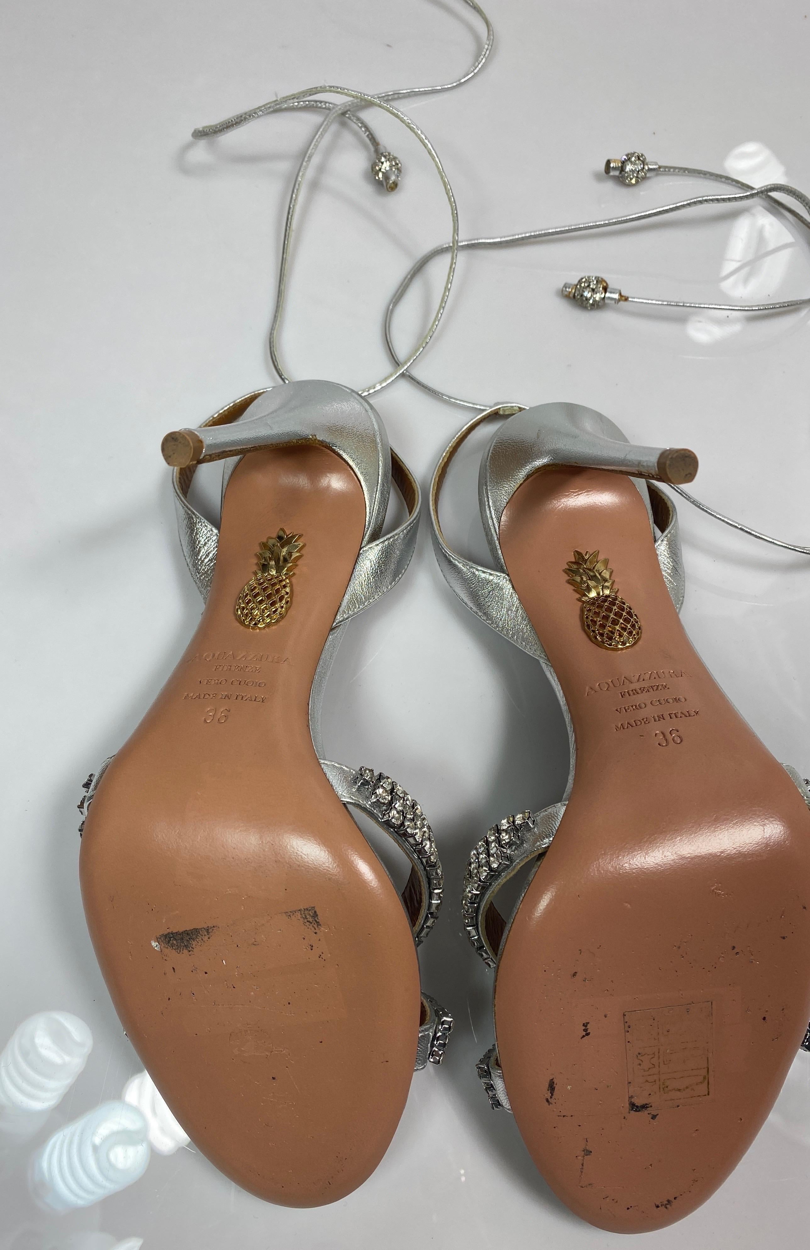 Aquazurra Silver “Dazzling Sandal” crystal embellished heels-Size 36 For Sale 4